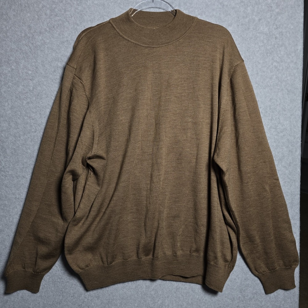 John W Nordstrom Mens L Sweater Light Brown Extra Fine Merino Wool Preppy Pullo